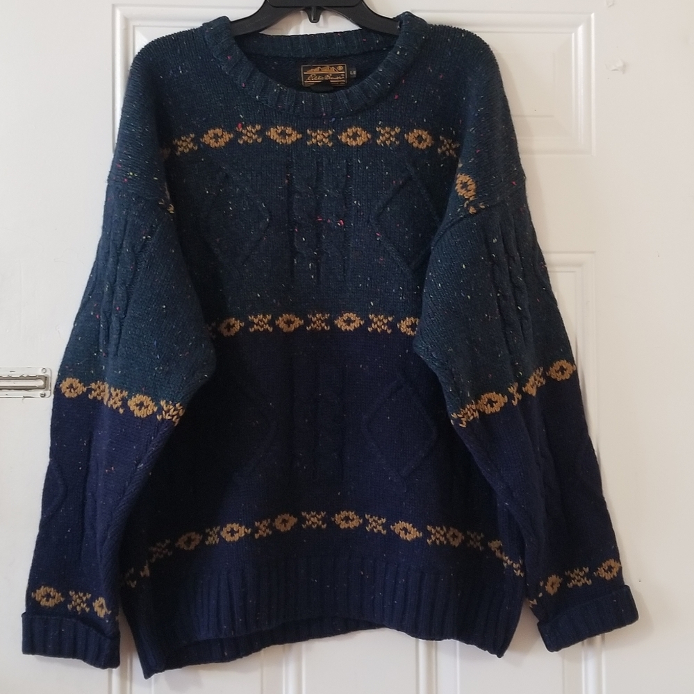 Eddie Bauer Navy & Teal Speckled Crewneck Sweater